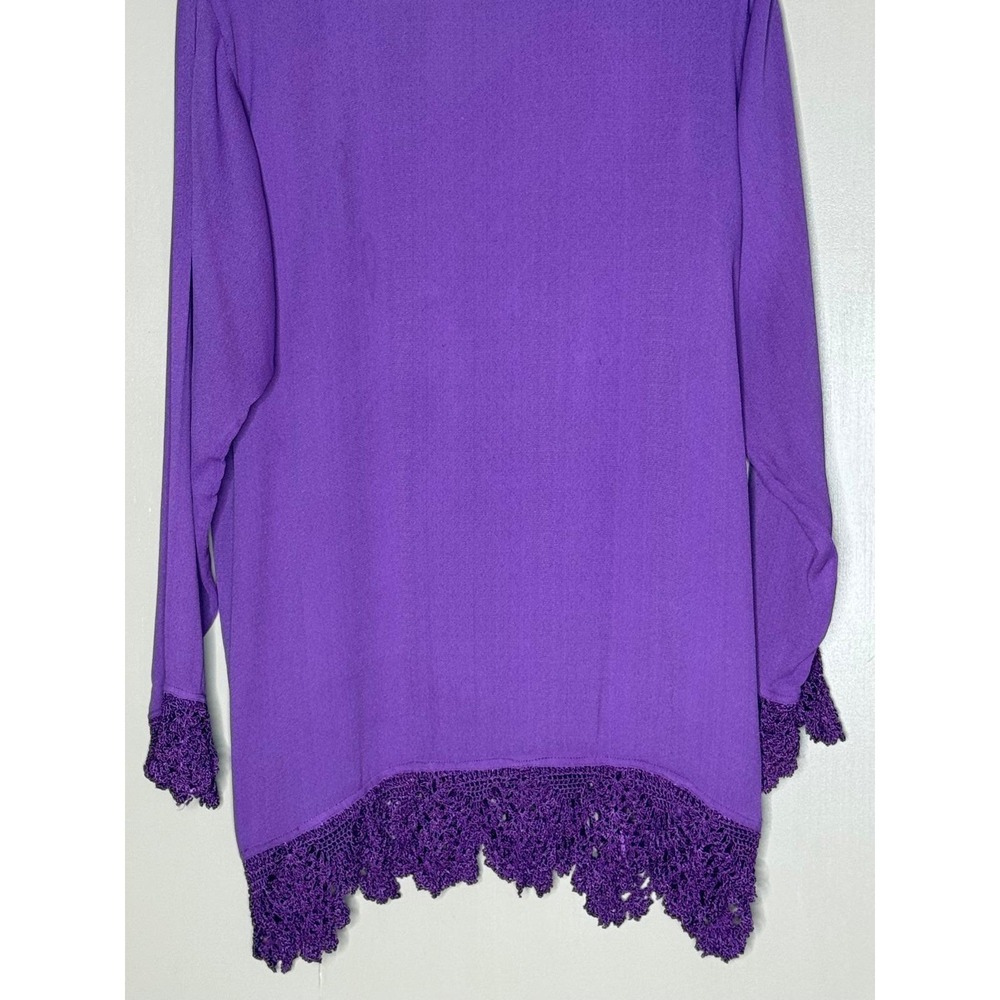 Vintage Purple Embroidered Crochet Lace Boho Tunic Blouse Papillon XL‎ Rayon - Picture 7 of 9